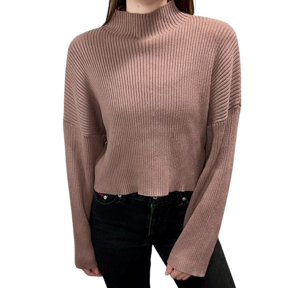 Zara Ribbed Heavyweight Mock Neck‎ Crop Sweater